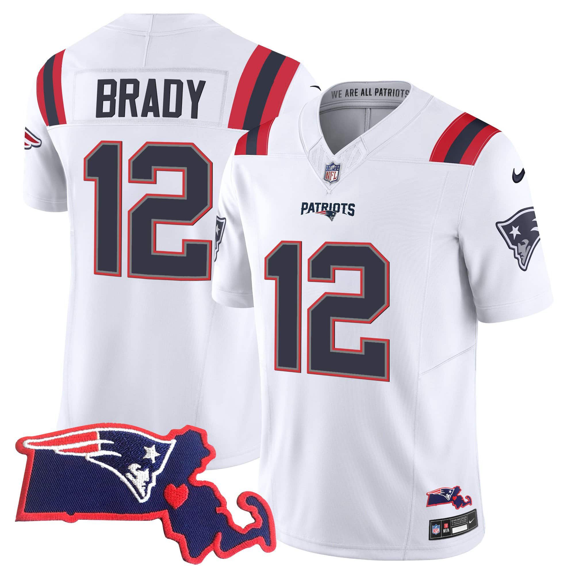Men New England Patriots #12 Brady White 2024 Nike Patch Vapor Limited NFL Jersey